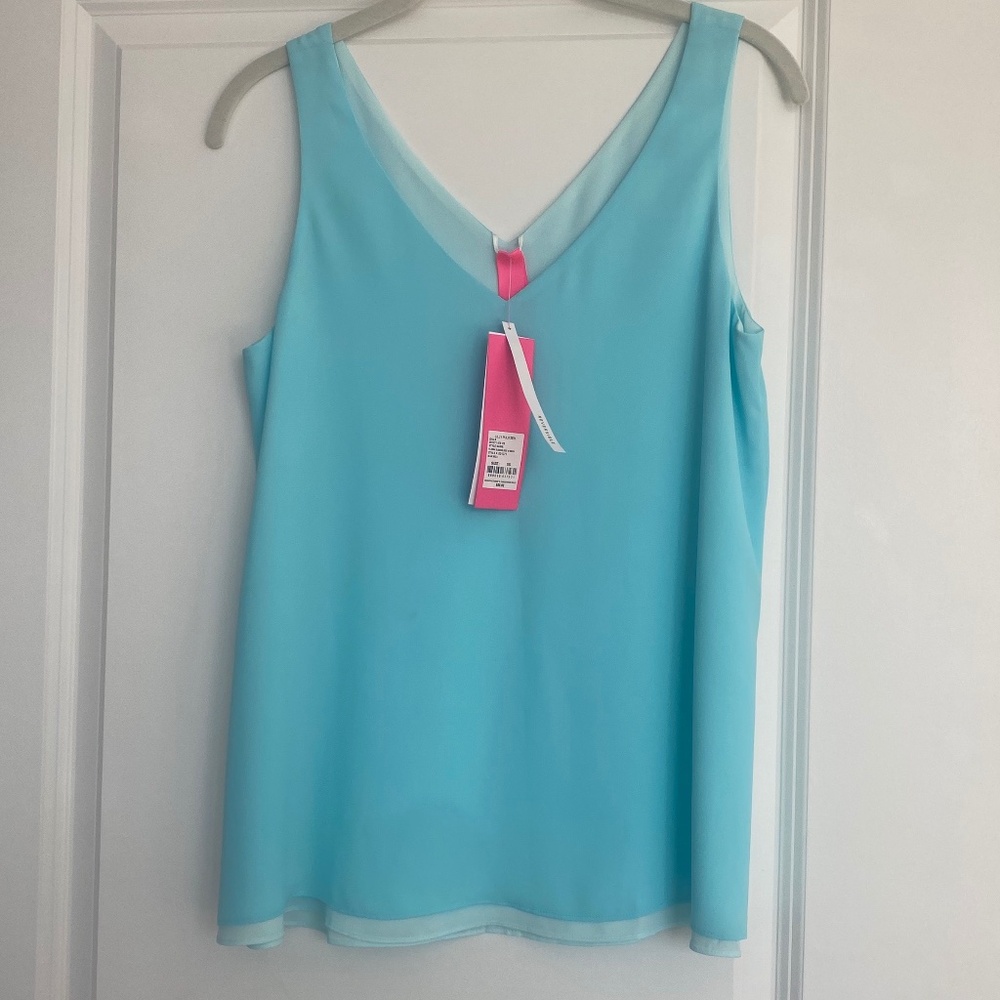 Lilly Pulitzer Florin Sleeveless Lined V Neck Blue Ibiza XS NWT